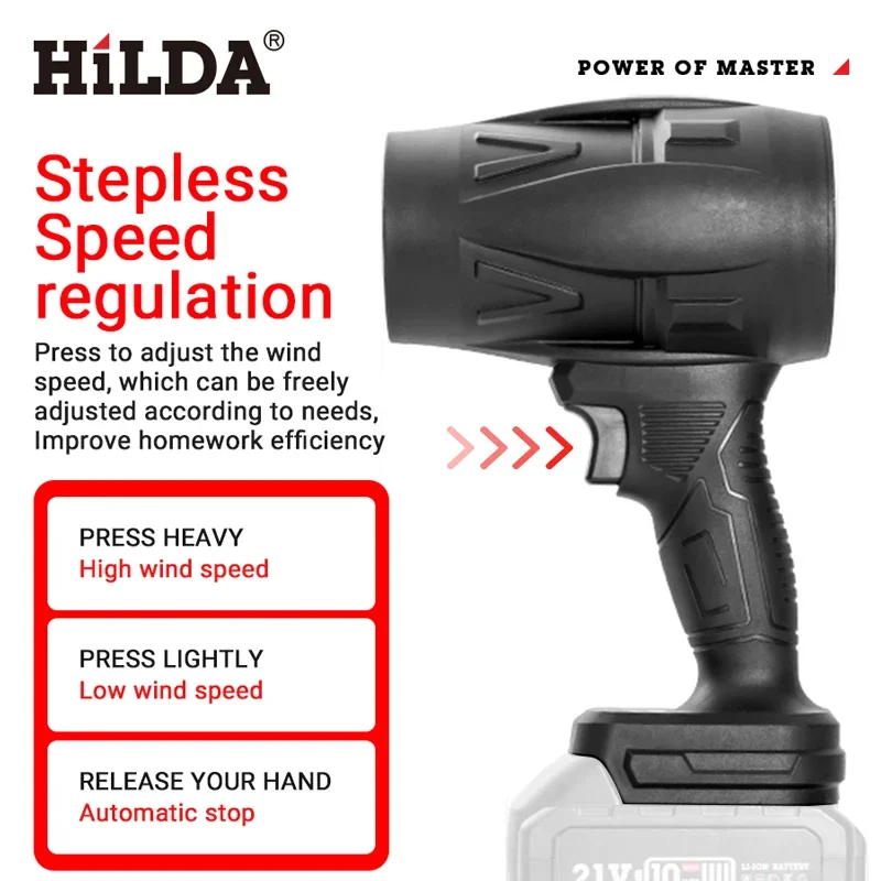 HILDA Handventilator, 1000 W, Sturmluftgebläse, stufenloser Geschwindigkeitsreiniger, Staubgebläse, elektrische heftige Luftpistole für Makita-Akku Image