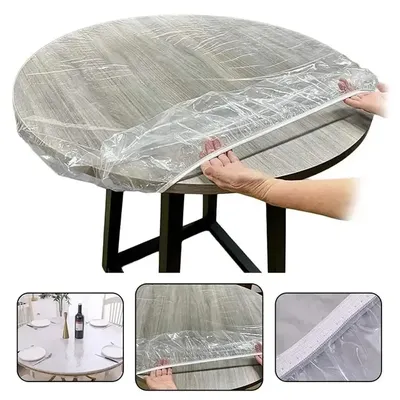 PVC Fitted Round Elastic Tablecloth Transparent Waterproof Oil-Proof Table Cover Protector Cloth Dinning Table Table Covers Home
