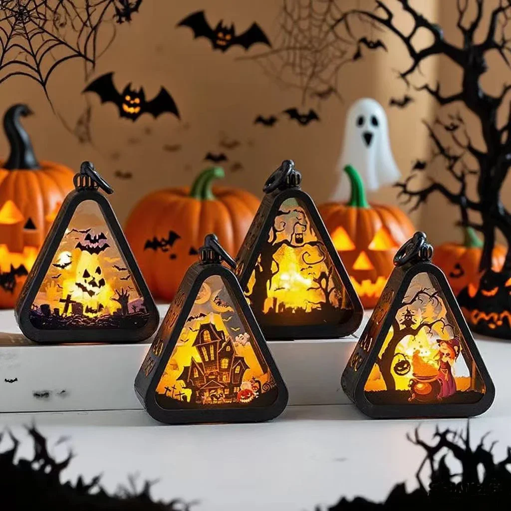 Halloween Laterne Lichter Hexe Kürbis Schloss Laterne Lampe Ornament Dekorationen Mittelstücke für Hof Garten Camping Veranda
