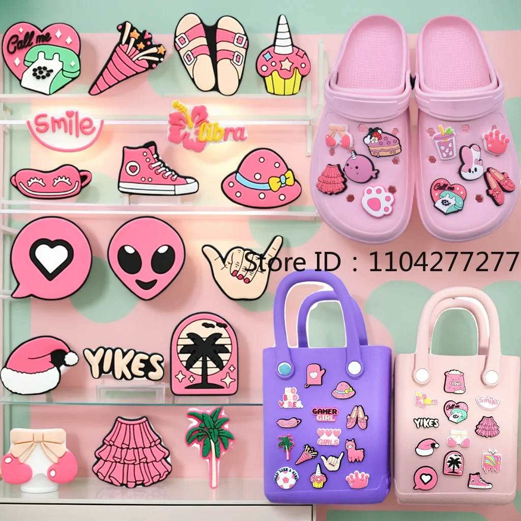 6/30PCS Rosa Leben Serie Schuh Dekoration Schuhe Handschuhe Krone Hut Kuchen Muster Schuh Charms Persönlichkeit Schuh Schnalle mädchen Geschenke