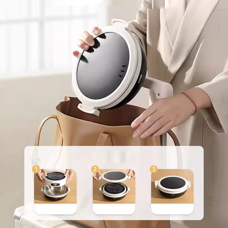 1,2 l gefalteter elektrischer Kochtopf, tragbarer Multikocher, Reise-Reiskocher, geteilter Hot Pot, 304 Edelstahl, elektrische Fähigkeiten, 500 W Image