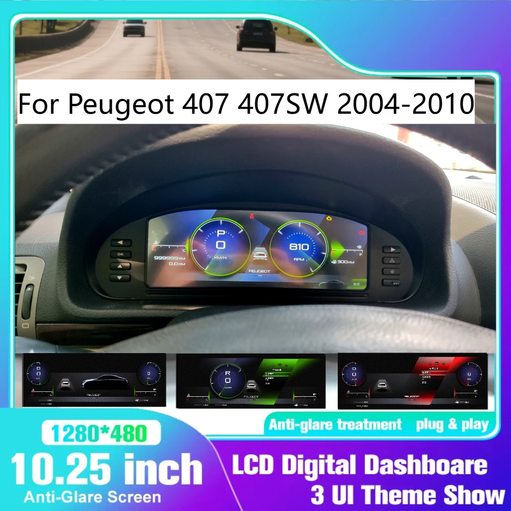 Cluster Für Peugeot 407 407 SW 2004-2010 Display Dashboard Digital Instrument LCD 10,3 Zoll Linux Carplay Tachometer Tachometer Image