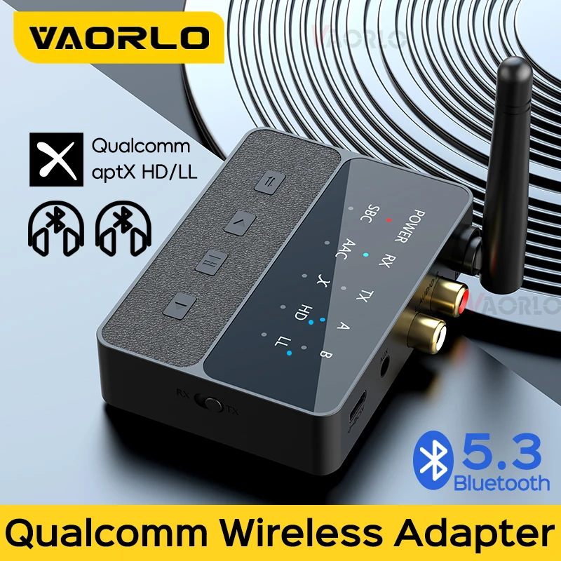 VAORLO Qualcomm Bluetooth 5.3 Ricevitore Trasmettitore aptX HD/LL Adattatore audio wireless jack AUX RCA a bassa latenza da 3,5 mm per PC TV