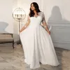 Bürger Plus Größe Chiffon Hochzeit Kleider Für Frau Einfache Bodenlangen Brautkleid Mit 3/4 Ärmeln Applique Falte Gothic Robe