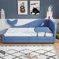 Lit d'épissure pour enfants, lit de jour rembourré, Design en forme de baleine, canapé-lit, repose-lit en métal, 2 tiroirs
