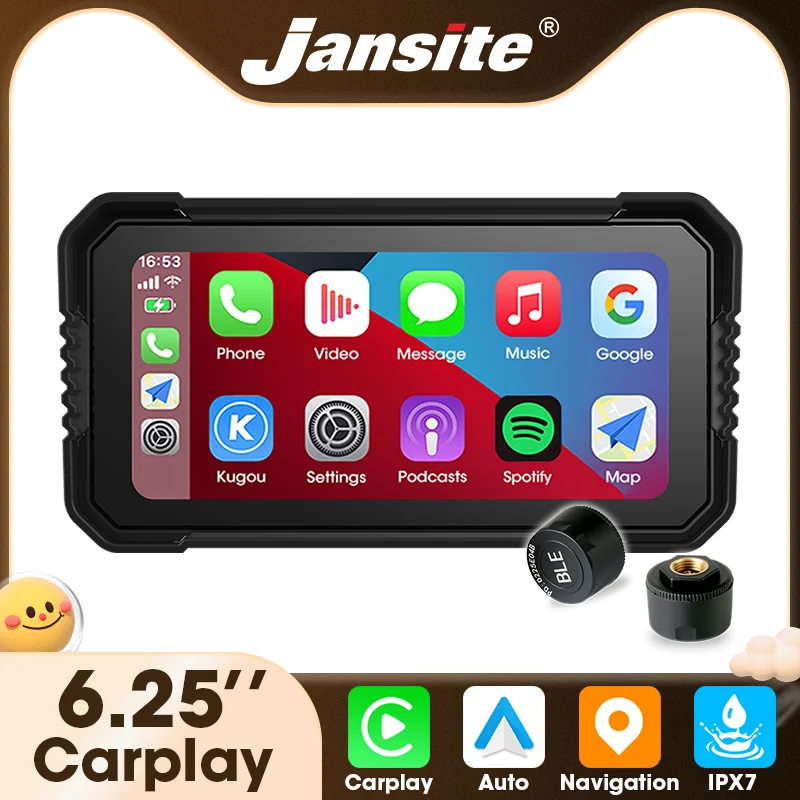 Srnubi 6,25" tragbares CarPlay Motorrad Android Auto GPS Navigation Digital Moto Dashboard Multimedia wasserdichter Bildschirm Image