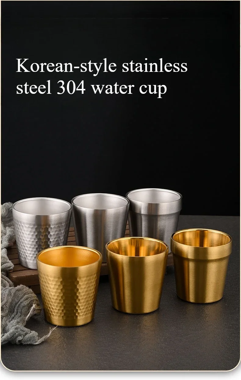 Doppelschichtiger goldener Trinkbecher aus Edelstahl 304 im koreanischen Stil für Grill, Restaurant, Bierbecher, Teetasse, Getränkebecher Image