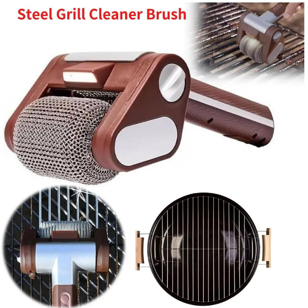 NEUE Elektrische Grill Pinsel Haushalt Wiederaufladbare Edelstahl Roller Grill Tragbare Outdoor Reiniger Reinigung Pinsel mit LED Image