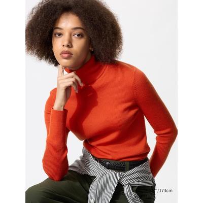 Uniqlo - 100% Merino Ribbed Turtleneck Jumper - Orange - XXS