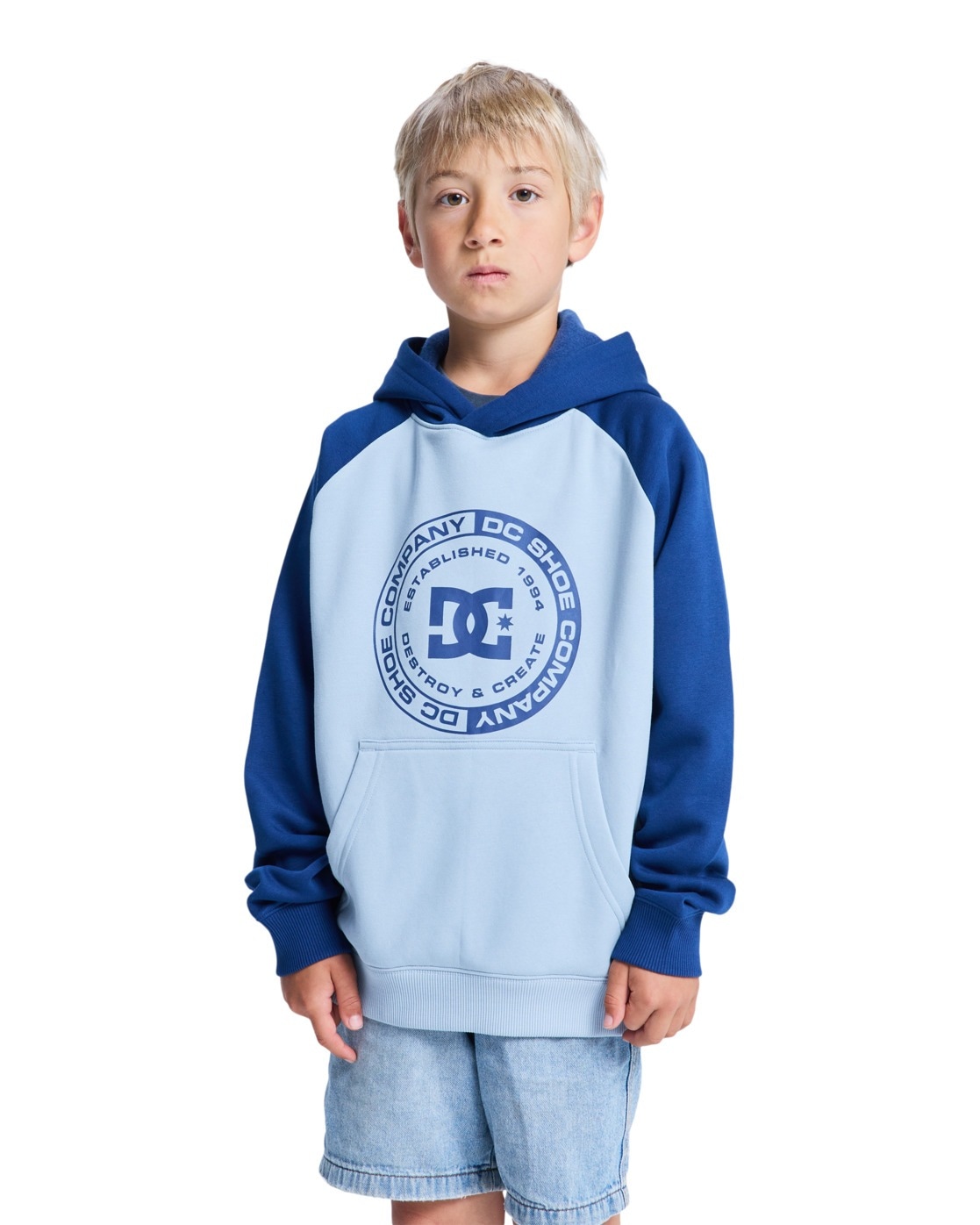 Kapuzensweatshirt DC SHOES "DC Corpo Raglan", Jungen, Gr. 8(125-130cm), blau (blau fog), Obermaterial: 55% Baumwolle, 25% Baumwolle, 20% Polyester;, Sweatshirts