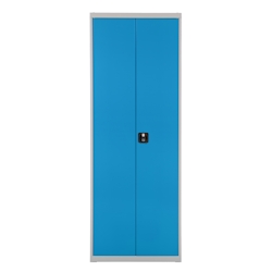 PROREGAL Flügeltürenschrank Owl mit 15 Fachböden + 90 Sichtlagerkästen | HxBxT 195x71x30cm | Lichtgrau/Lichtblau | Spind, Kleinteillager Image