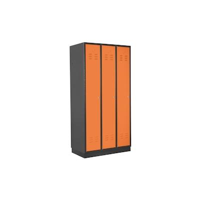 PROREGAL Garderobenschrank Ermine mit 3 Türen | HxBxT 178x89x50cm | Anthrazitgrau/Orange | Spind, Aufbewahrungsspind, Arbeitsschrank Image