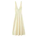 Willshela femmes mode jaune plissé côté fermeture éclair a-ligne robe mi-longue bretelles Vintage col en v femme Chic dame robes