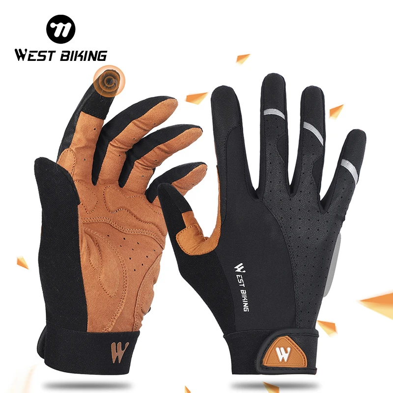 WEST BIKING-Gants de cyclisme à doigts complets pour hommes et femmes, gants de sport de vélo, printemps, automne, salle de sport, moto, camping, randonnée