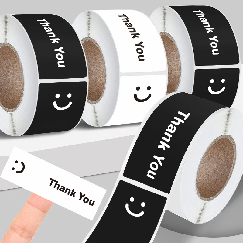 120 Stück/Rolle Dankeschön-Siegelaufkleber, einfache Lächeln-Gesichtsetiketten, länglicher 1,0 x 3,0 Zoll Dichtungsaufkleber für selbstgemachte Paketsiegel zum Selbermachen Image