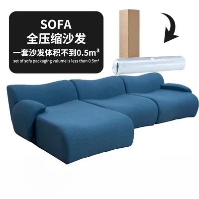 L Shaped European Retro High-end Corduroy Living Room Sofa Boneless Couch Vacuum Compression Sofa Bed Foldable Home Furniture