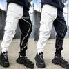 Herren Casual Schwarz Weiß Patchwork Cargo Hosen Lose Plus Größe Gestreiften Multi Tasche Jogging Sport Fitness Hip Hop Jogger Hosen