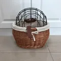 Cestino per bici in vimini con parte superiore in filo metallico e cinturini in pelle, piccolo manubrio per animali domestici