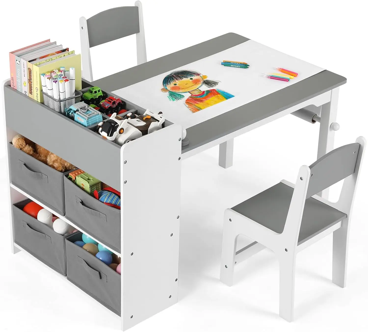 AuAg 2-in-1-Kindertisch und Stuhl, Kunsttisch aus Holz, zum Spielen von Aktivitäten, Zeichnen, für Kinder, Basteltisch aus Holz mit Ablageflächen
