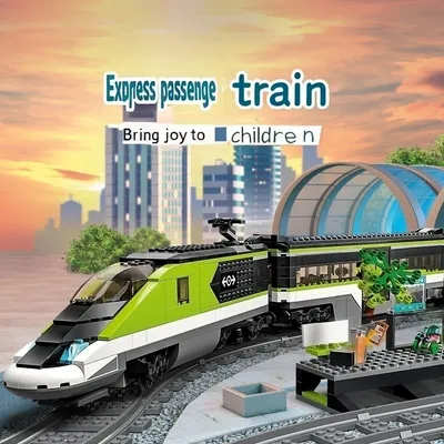 New creative express passenger train city series children's creative puzzle game assembling bricks and building blocks holiday g
