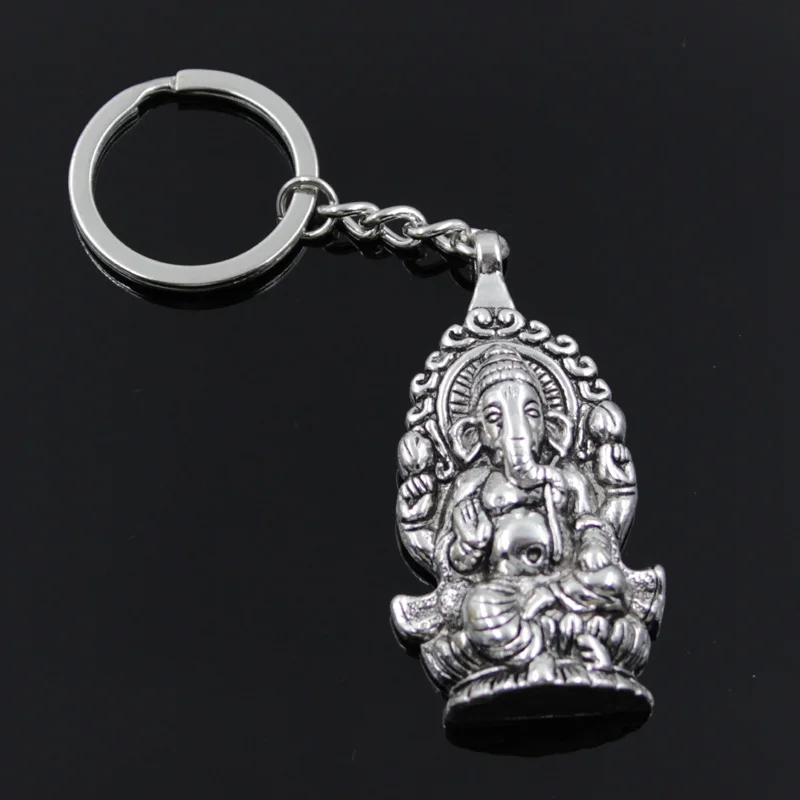Neue Mode Männer 30mm Schlüsselbund DIY Metall Halter Kette Vintage Ganesha Buddha Elefant 62x32mm Silber farbe Anhänger Geschenk