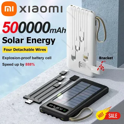 XIaomi Solar Power Bank 200000mAh Large Capacity Mobile Power Fast Charging Battery Dual USB 4 Cables For iPhone Samsung Huawei