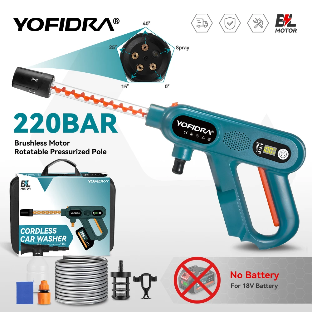 YOFIDRA 3500 W Bürstenlose Elektrische Wasser Spritzpistole 220Bar Hochdruck Auto Waschmaschine Pistole Garten Reiniger Für Makita 18 V Batterie Pin Image