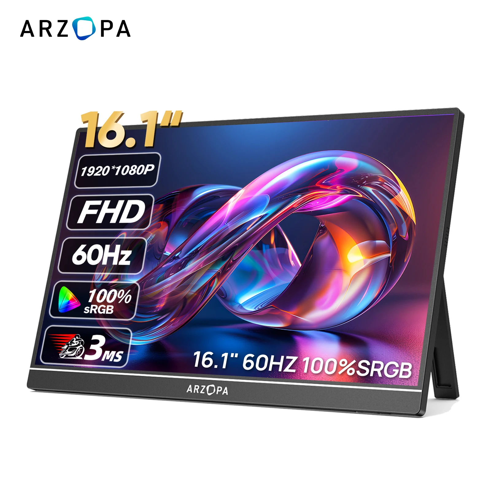 ARZOPA 16,1'' 100% sRGB Tragbarer Monitor FHD1080P IPS-Bildschirm Zweiter Monitor Externer Bildschirm für MAC Laptop PC Xbox/PS/Switch, Z1C Image