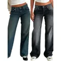 Nuovi jeans a gamba dritta a vita bassa per le donne Pantaloni larghi in denim allentato moda Abbigliamento femminile casual XS-XL Trasporto di goccia