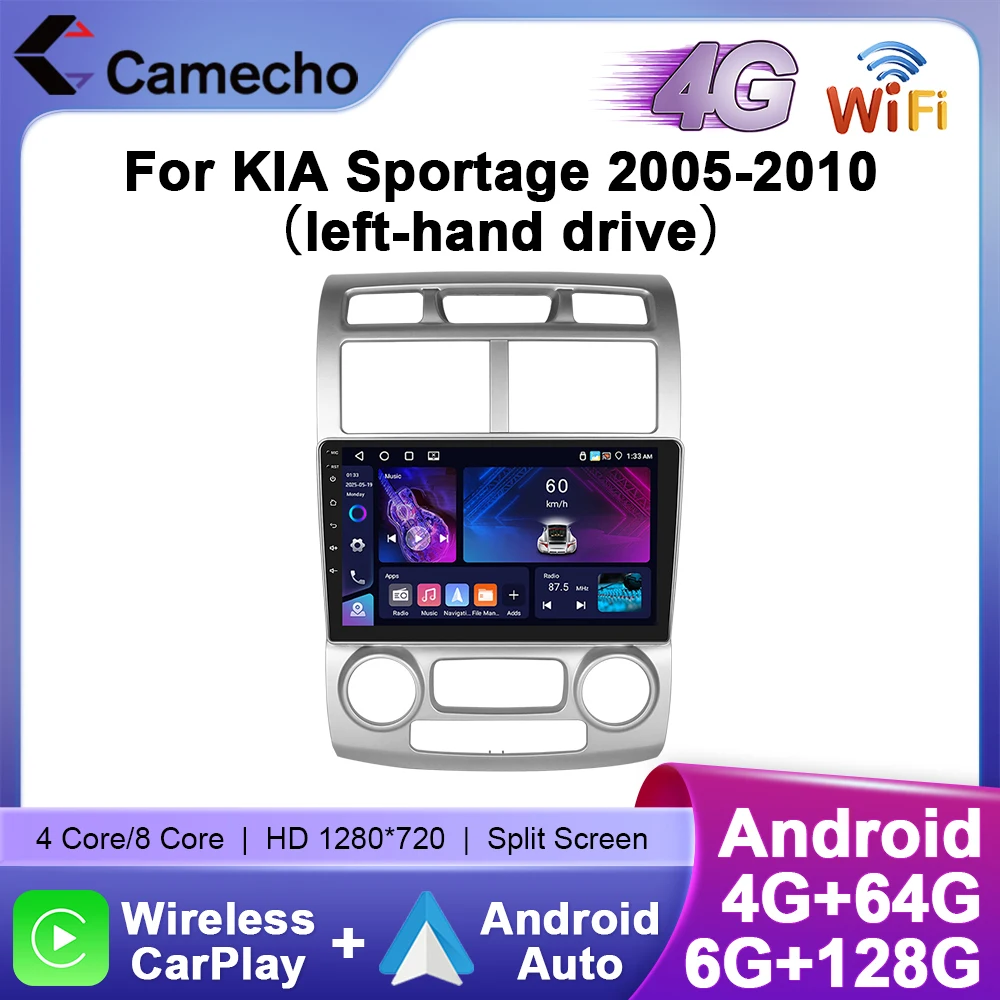 Camecho 6+128G Wireless CarPlay Android Auto Autoradio für KIA Sportage 2005-2010 (LHD) GPS 4G WIFI Multimedia Autoradio Player Image