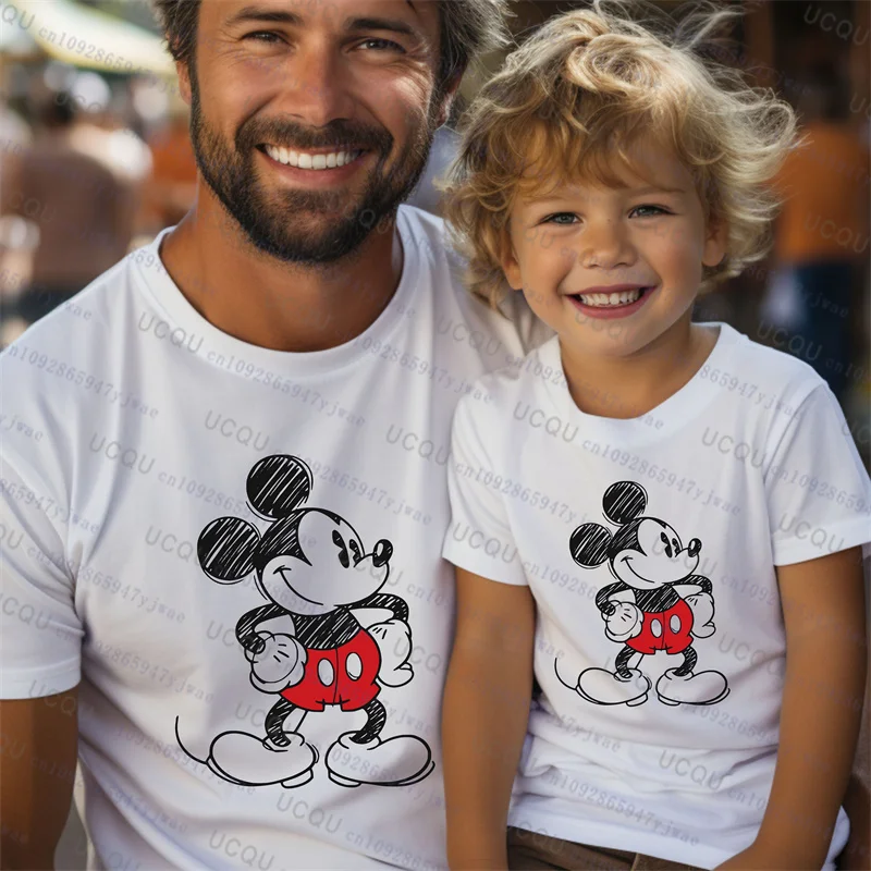 2023 Disney Mickey T-Shirt Familie Baumwolle T-Shirt Mickey Vater und Sohn passendes Shirt Familie T-Shirts Kleidung Eltern-Kind-Kleidung Image