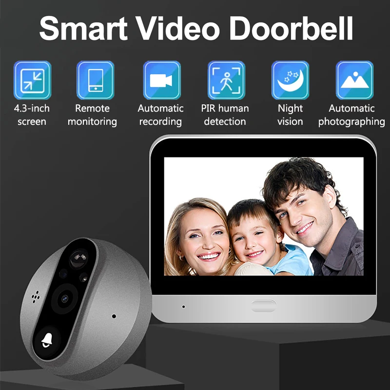 Tuya Smart Video Türklingel 1080P WiFi Zwei-weg Stimme Intercom Nachtsicht PIR Menschlichen Erkennung 4,3 Zoll Video tür Auge Kamera Image