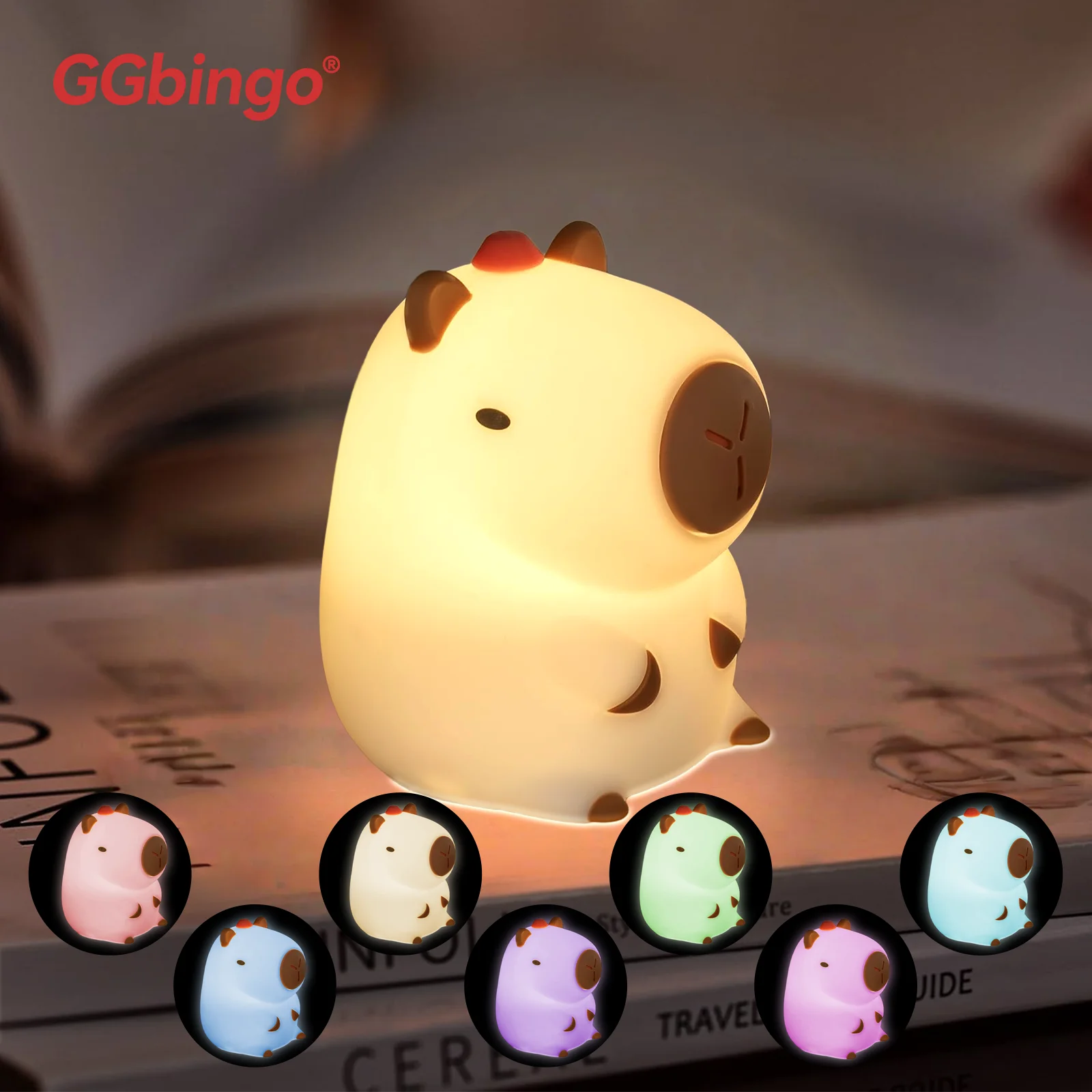 GGbingo wiederaufladbares süßes Capybara-Nachtlicht, Neuheit, dimmbar, Nachtlicht für Kinderzimmer, Touch-Lampe, Silikon-Pat-Lampe für Kinderzimmer