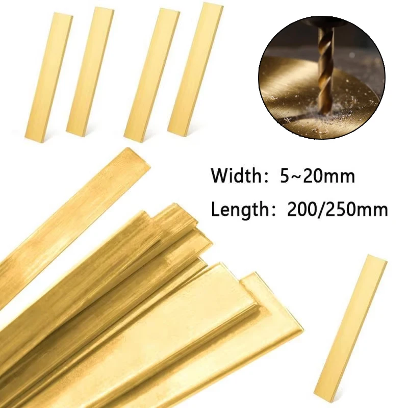 1/2 Stück Messing-Flachstab-Plattenstreifen, Dicke 2 mm, 3 mm, 4 mm, 5 mm, 6 mm-20 mm, reine Kupfer, Feststoffe, Metallplattenmaterial, Länge 200 mm, 250 mm Image