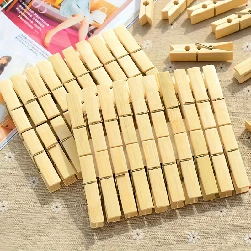 20pcs Durable Bamboo Clothes Pins Heavy Duty Wooden Clothespins for Household and Outdoor Use - Multifunctional Windproof Clips