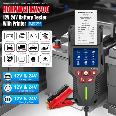 2025 Professional 12V 24V Car Truck Battery Tester KW700 Print function Battery Analyzer Cranking Test Charging Test 10-2000CCA