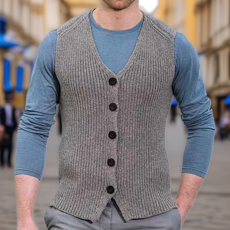 Men's Sweater Vest Vest Knitwear Cardigan Vest Ribbed Knit Regular Tops Buttons Plain V Neck Fashion Classic Vacation Daily Wear Clothing Apparel Fall Winter Gray M L XL