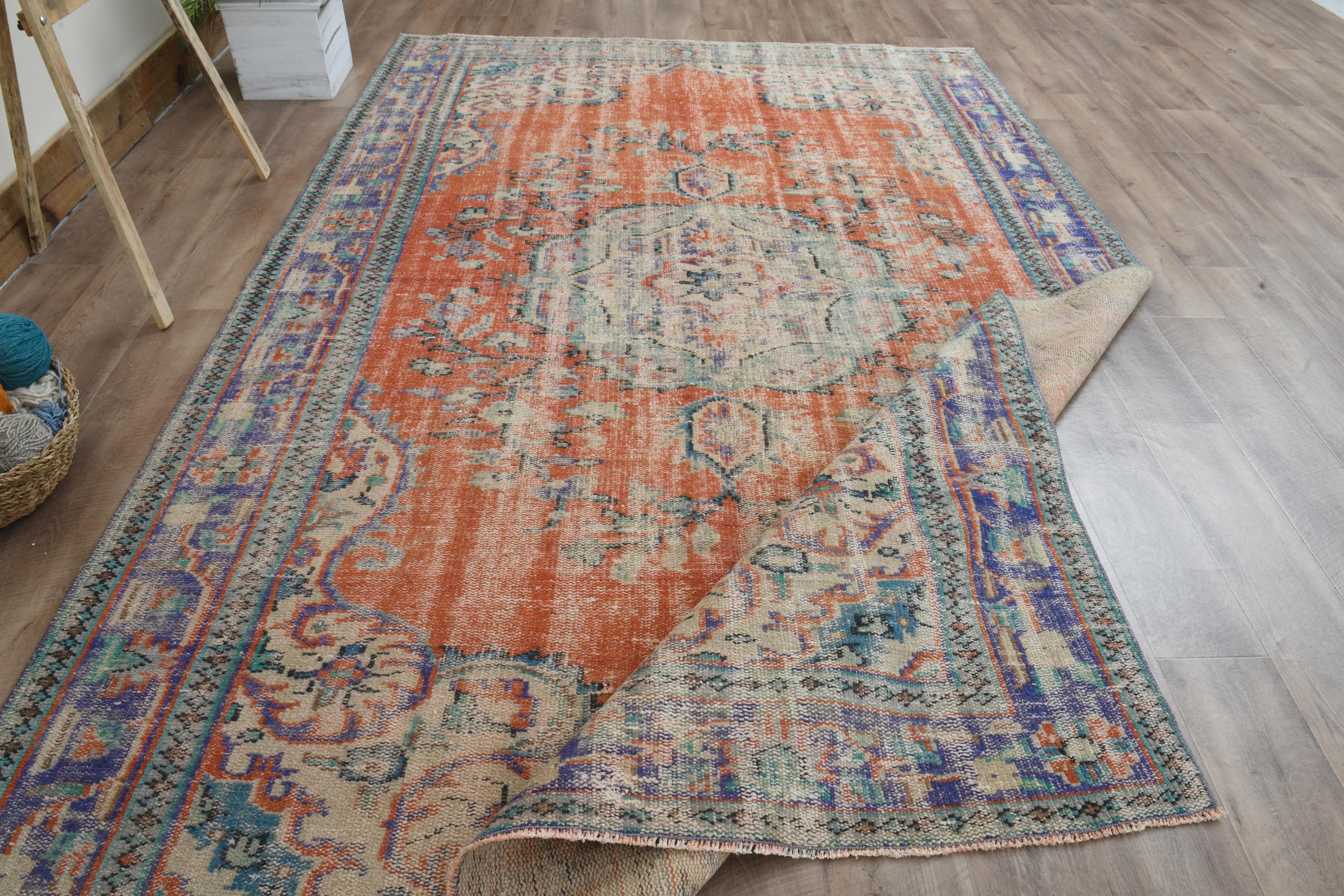 Tappeto turco rosso 6x10, tappeto vintage, tappeto fatto a mano, tappeto grande, tappeto Oushak, tappeto antico in lana, tappeto, tappeto da soggiorno