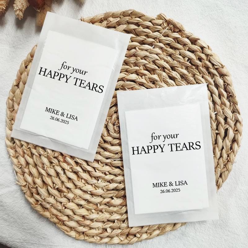 Confezioni di fazzoletti Happy Tears, confezioni di fazzoletti personalizzati per matrimoni, confezioni di coriandoli, sacchetti per bomboniere person