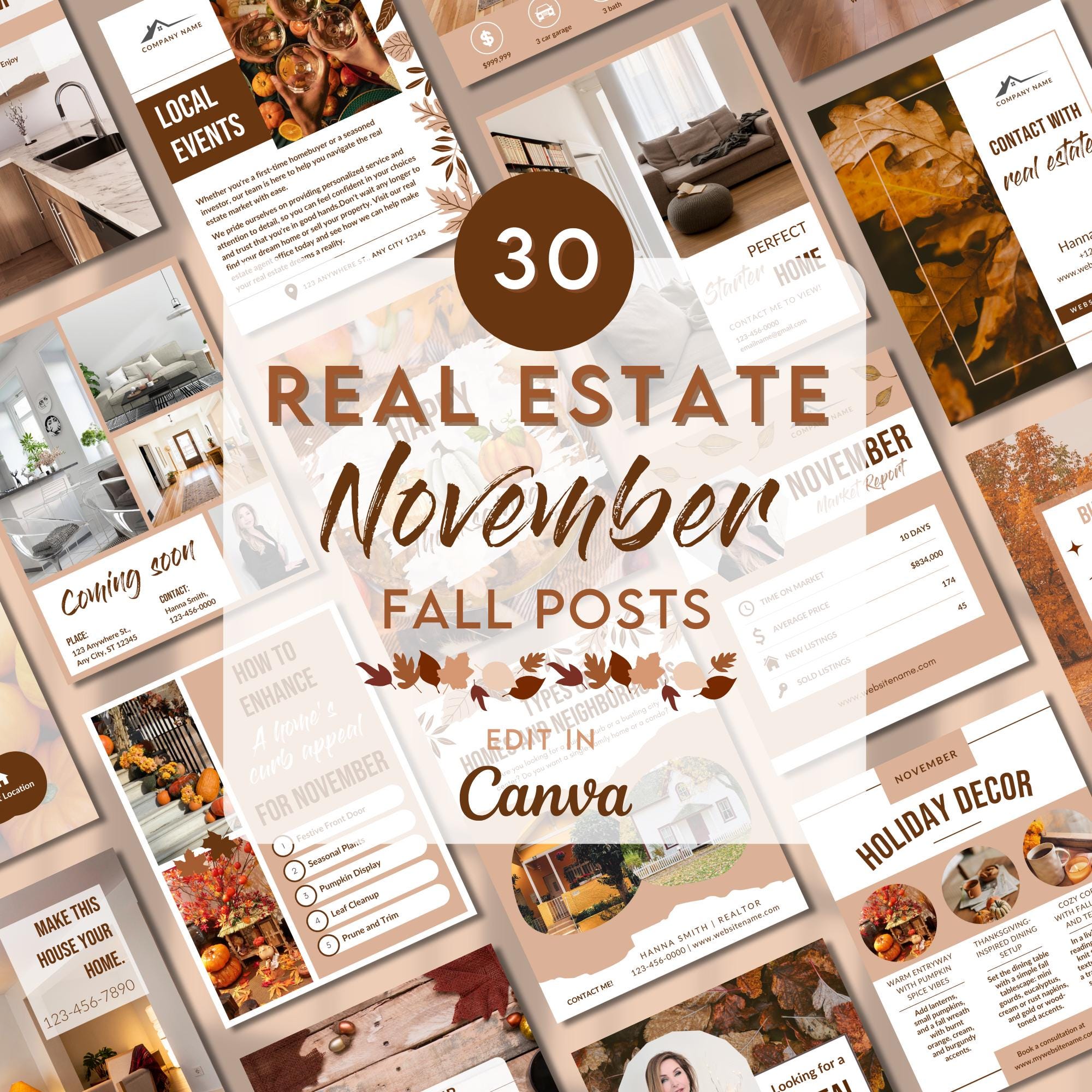 Modelli di post sui social media per agenti immobiliari di novembre, post autunnali su Instagram per agenti immobiliari, post per agenti immobiliari,