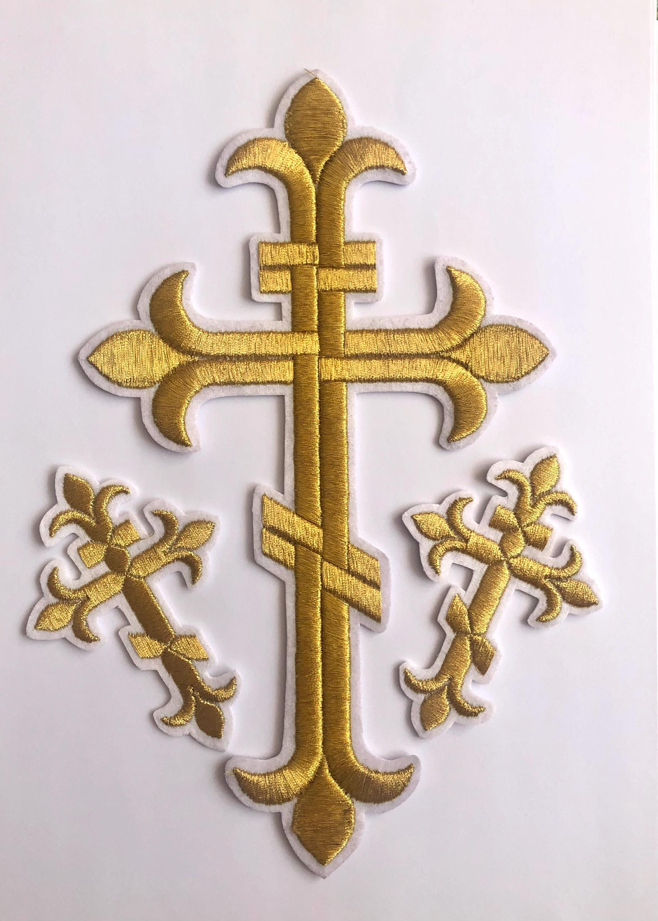 Toppa con croce cristiana della Chiesa ortodossa, croce di Sant'Andrea, toppa applicata, ricamo della chiesa, toppa con croce liturgica, croce del Gol