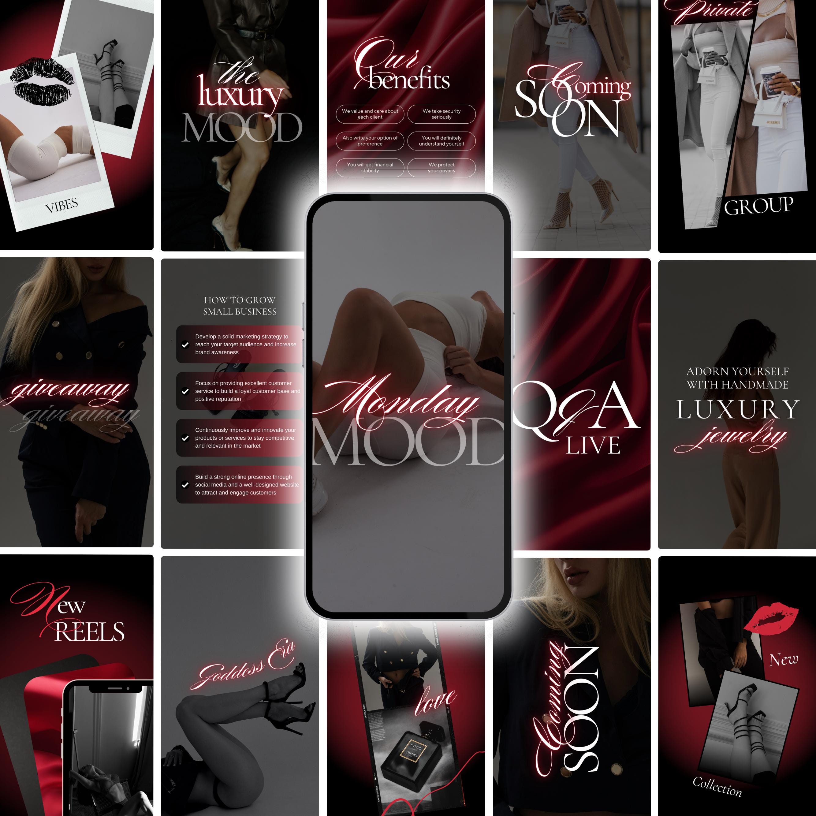Modello Instagram rosso, Canva Instagram, modello Instagram storia, modello Instagram estetica, modello Instagram per canva, kit del marchio