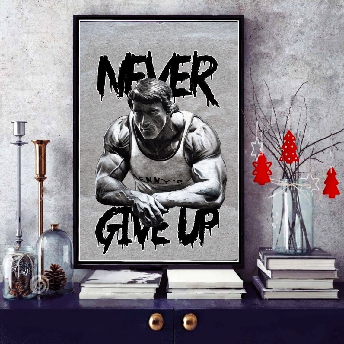 "Poster motivazionale \"NEVER GIVE UP\" / Arnold Schwarzenegger Poster Wall Art Print / Poster motivazionale / Poster culturista / Stampa poster"