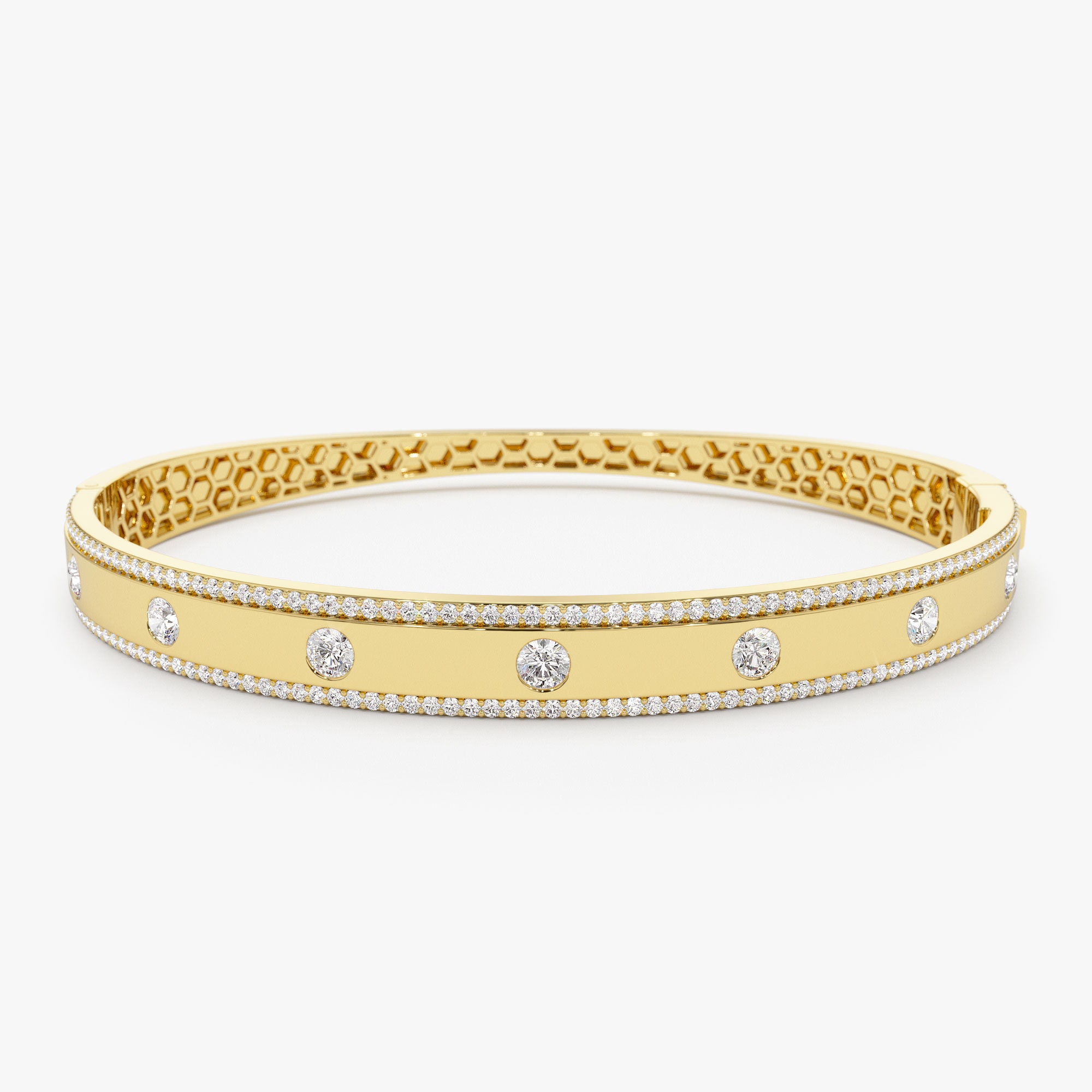 Bracciale rigido con diamanti 14K, bracciale con diamanti rotondi, bracciale rigido in oro 14K, bracciale rigido in oro vero, bracciale rigido con dia