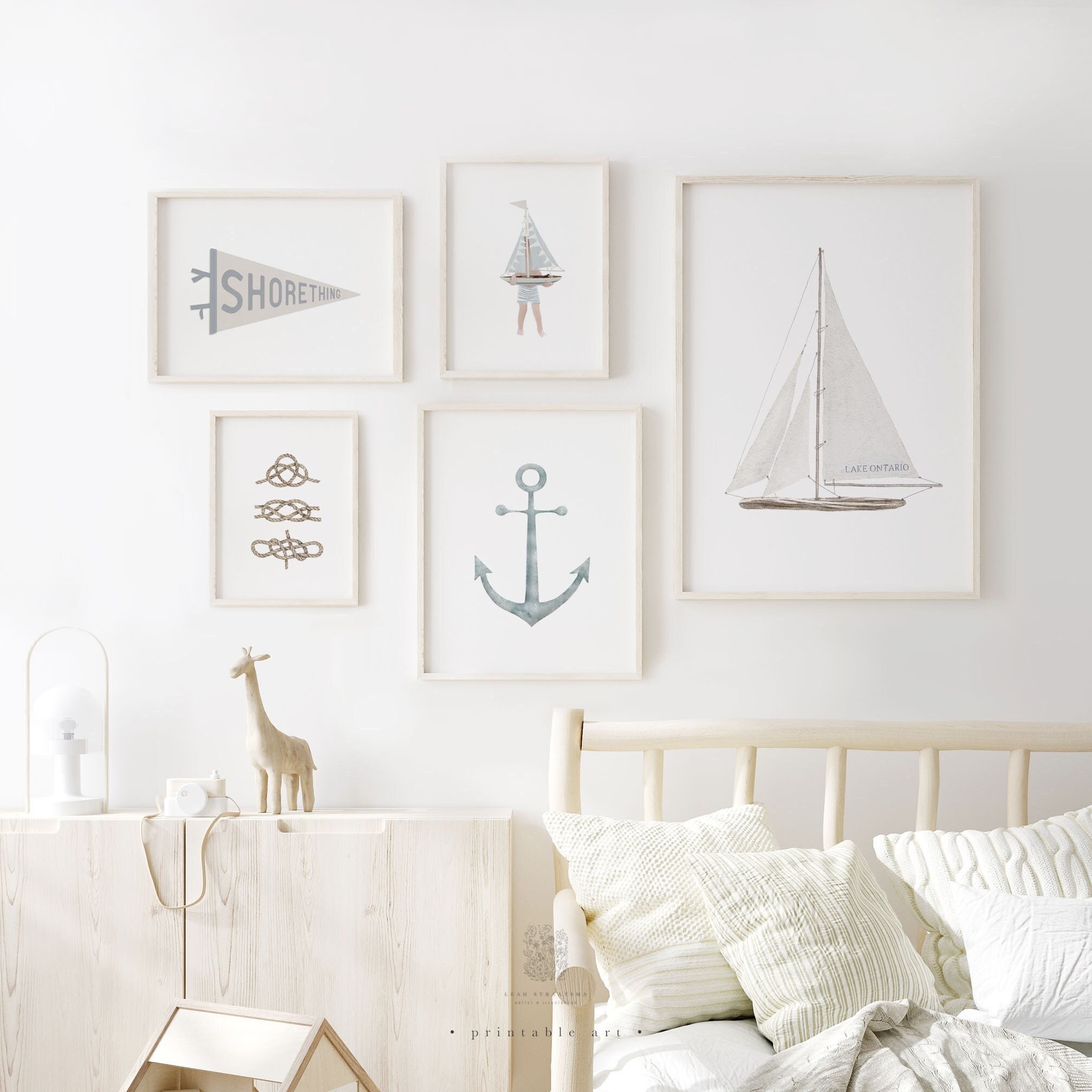 Set di stampe artistiche costiere per ragazzi, stampe murali nautiche, stampe murali stampabili, decorazioni per la cameretta dei bambini, stampe per