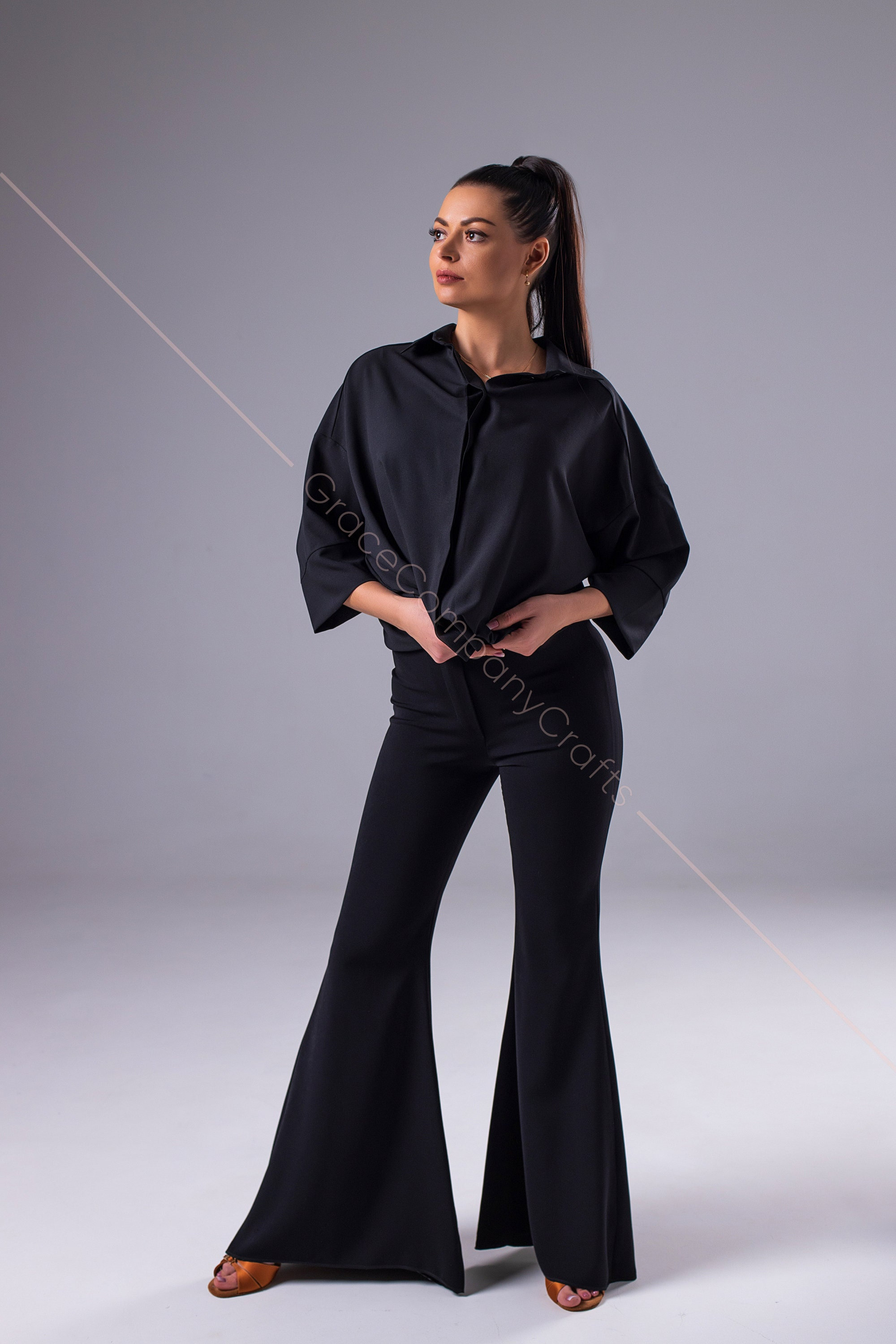 Pantaloni svasati. Pantaloni da ballo da donna, pantaloni da ballo neri da donna, pantaloni da ballo da donna, pantaloni da ballo, pantaloni palazzo,