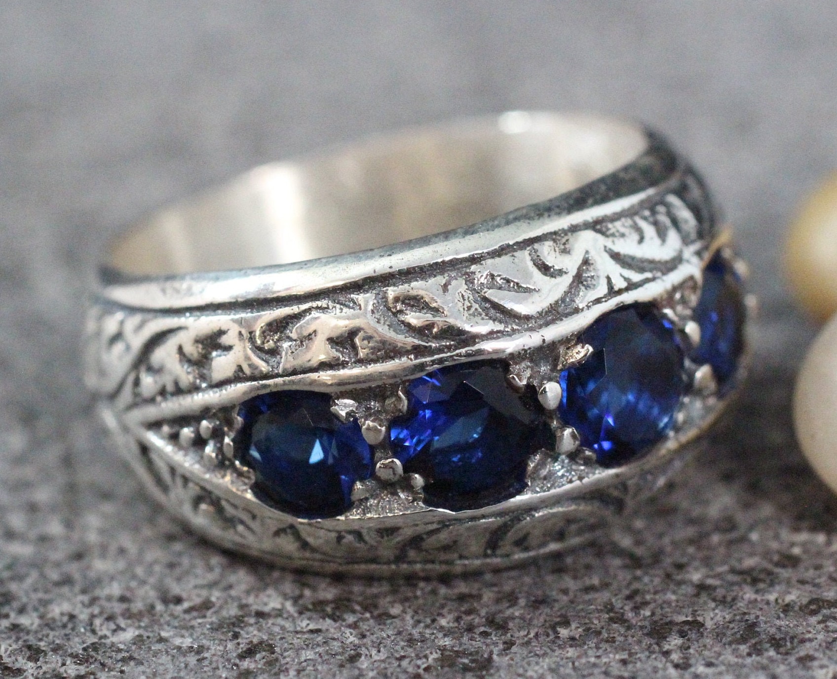 Anello d'argento fatto a mano Sapphire Mens, Anello in stile ottomano, Silver 925 Mens Ring, Regalo per lui, Anello Silver 925, Anello in stile ottoma