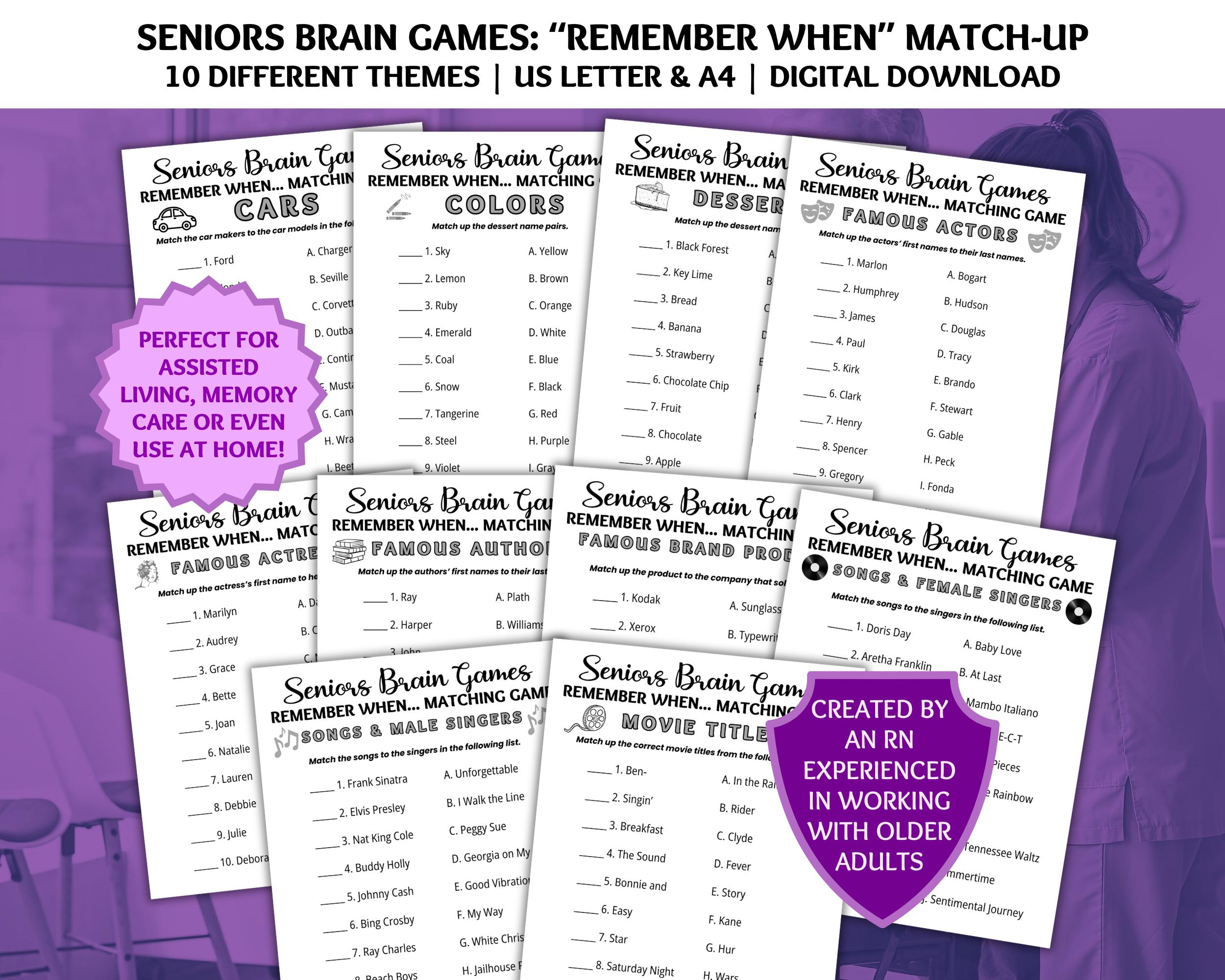 Gioco di abbinamento, giochi di intelligenza per anziani, gioco sulla demenza, attività sulla demenza, quiz per anziani, giochi di intelligenza, gioch