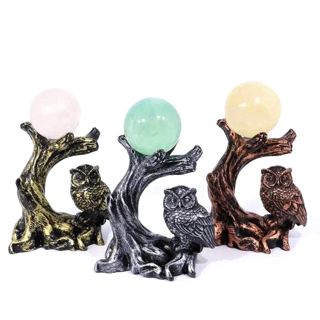 Supporto per espositore a forma di sfera di cristallo a forma di gufo: supporto per base a forma di sfera di ramo di albero in resina