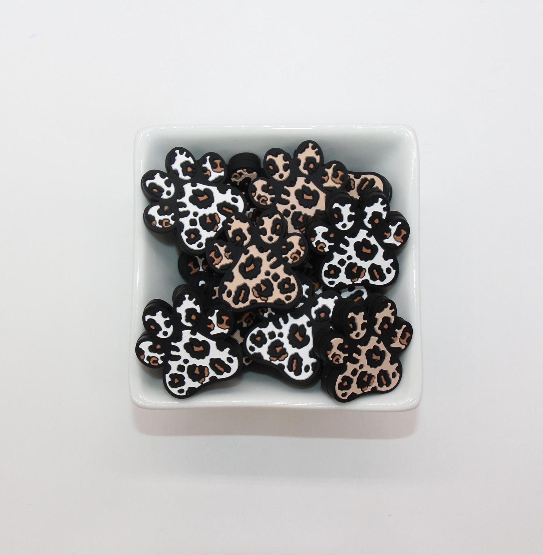Perline a forma di zampa di leopardo, perline a forma di zampa di cane, perline a forma di cucciolo, perline in silicone, perline per penne #641